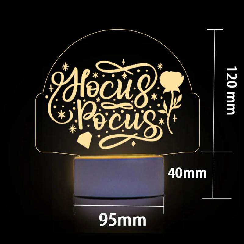 USB LED Night Lights Cartoon 3D Lamp Acrylic Silhouette NightLight Halloween Lamps For Room Decorations Home Bedroom White Base