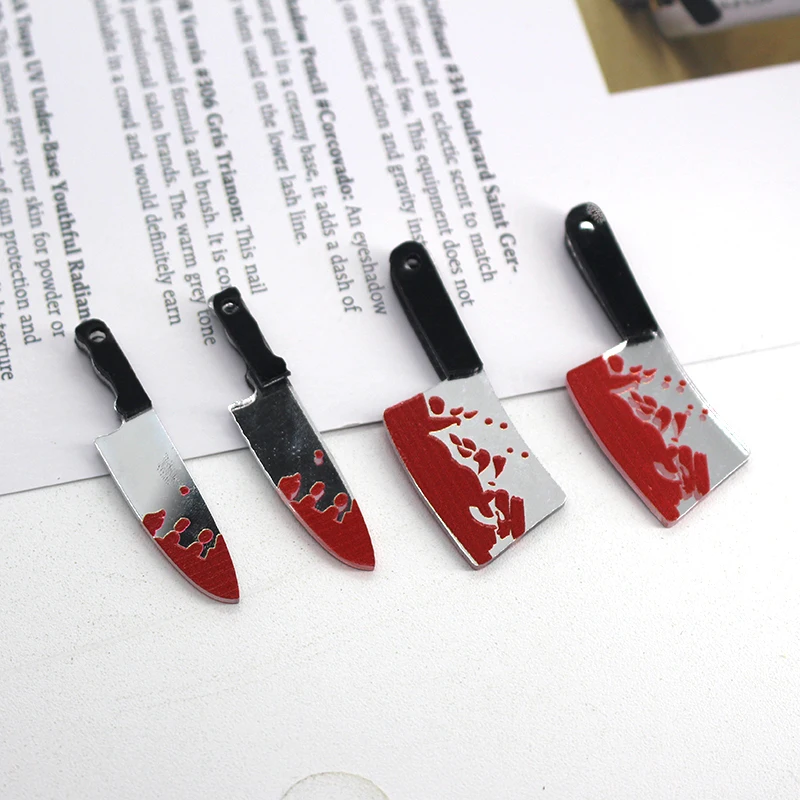 

Mix 10pcs/pack Double Sided Acrylic Bloody Knife Halloween Charms Cool Dagger Pendant For Earring Bracelet Necklace Jewelry Make