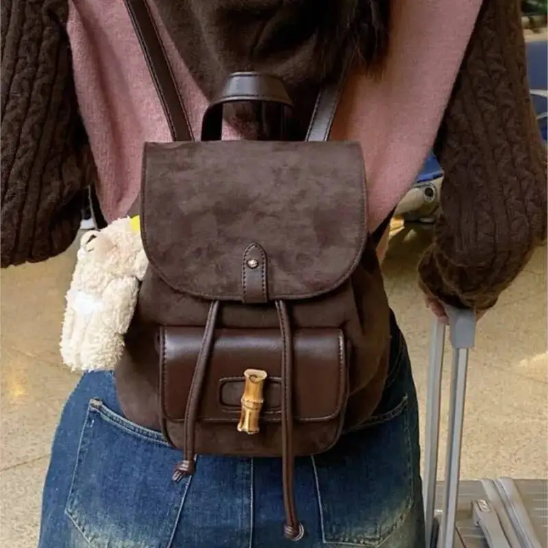 

Bloom Hot Girls Brown Mini Backpack Women New Retro Versatile Suede Chic Y2k Backpacks Female Vintage Casual Mochila Aesthetic