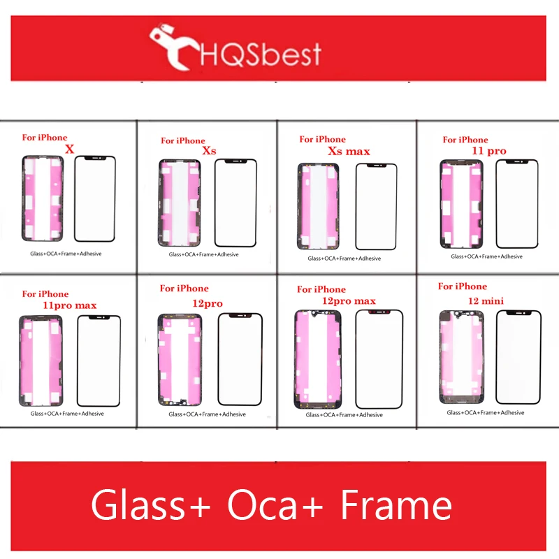 

New Front Screen Outer Glass OCA Frame Bezel 1set With Adhesive Tape For iPhone X XS XR Max 11 12 Pro Max Mini LCD External Lens