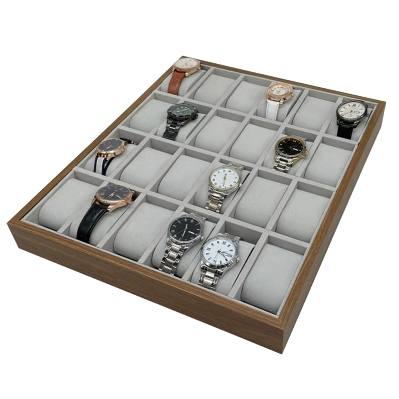 24 Slots Wooden Watches Holder Dustproof Watch Display Case Convenient Storage Box for Collectors and Retailers