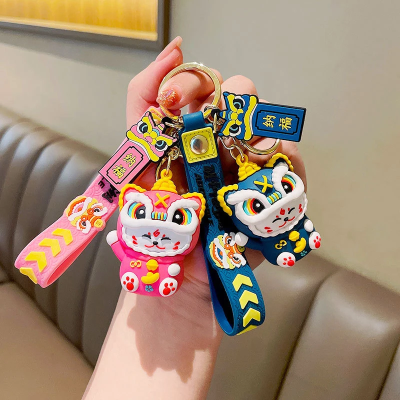 Creative Keychains 2024 New Year of the Tiger Lucky Cat Pendant Cartoon Acrylic Plastic Bag Lanyard Ornaments Lucky Jewelry