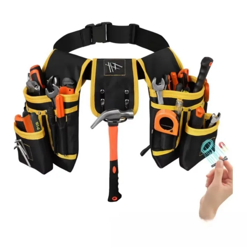 Magnetic Tool Belt with Multiple Pockets, Adjustable Heavy Duty Tool Pouch Multifunctional Repair Tool Bag for Electricians