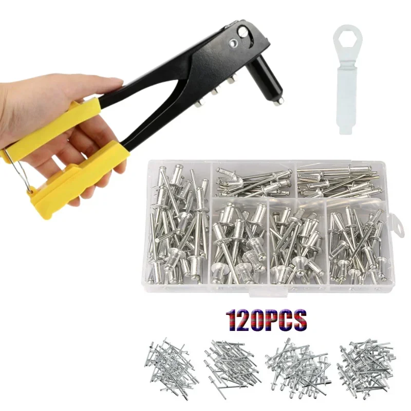 Heavy Duty Riveter Set Pop Rivet Gun 120Pcs Blind Rivets Assortment Kit Hand Tools Rivet Nut Tool