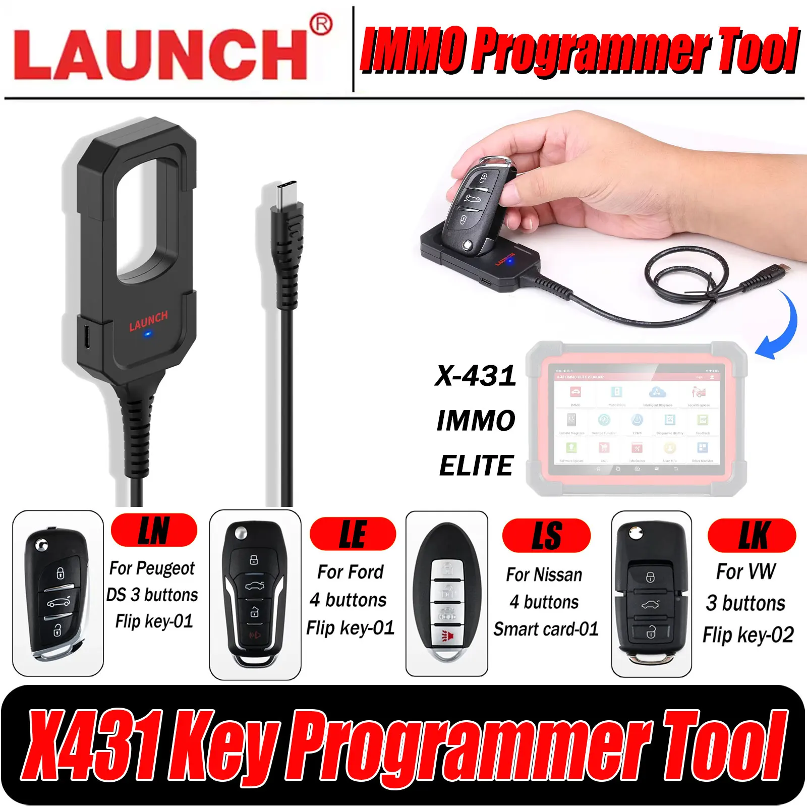 LAUNCH X431 Schlüsselprogrammiergerät IMMO-Programmierung funktioniert mit X431 Full Series PAD V/ IMMO PLUS/ IMMO ELITE mit 4 Smart Keys Set. – Detail 1