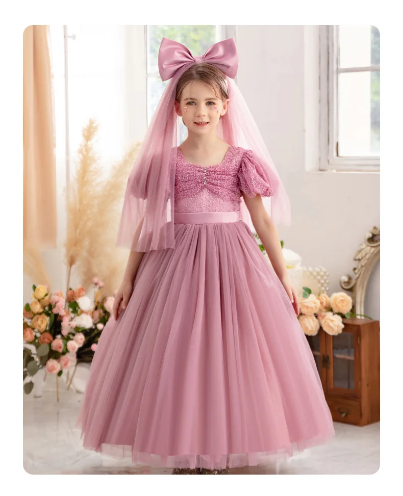 Robe de demoiselle d'honneur en dentelle pour filles, vêtements de soirée pour enfants, robe d'anniversaire, robe de princesse, fleurs florales, blanc, mariage, enfants