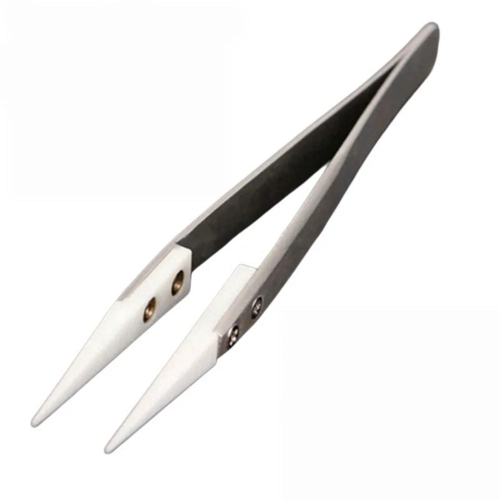 Ceramic Tipped Stainless Steel Tweezers Heat Resistant Fine Point Tip for Electronic Soldering Precision Work Tool