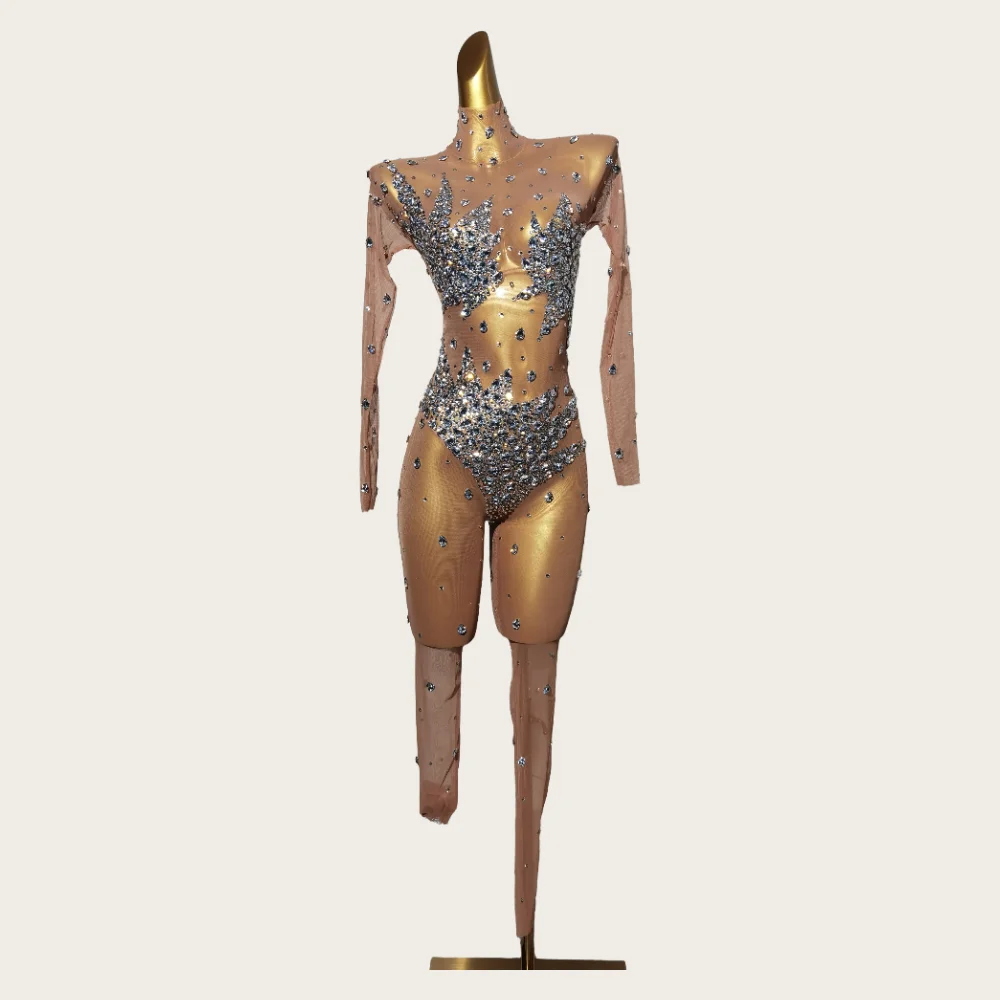 Summer Holiday Party Outfit Romper Fashion Mesh Jumpsuit New Sexy Clothing with Crystals Party Prom Club Stage Rompers for Women