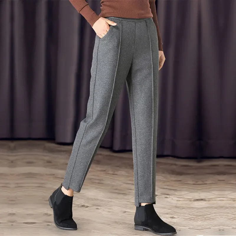 

Women Pants Harem Pants Women's Woolen Pants Loose High Waist Ankle-Tied Trousers Pantalones De Mujer