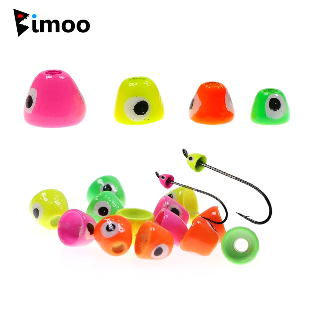 Bimoo 20PCS Brass Cone Head Beads with Eyes Woolly Buggers Streamer Nymphs Trout Saltwater Fishing Flies Lure Tying Materials