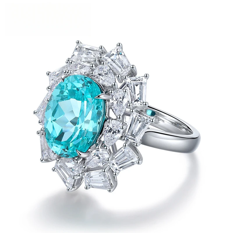 Luxury Design Lab Grown Paraiba Tourmaline 6.35ct Oval Shape Blue Color AGL Certified Gemstone Silver Ring For Women Jewelry