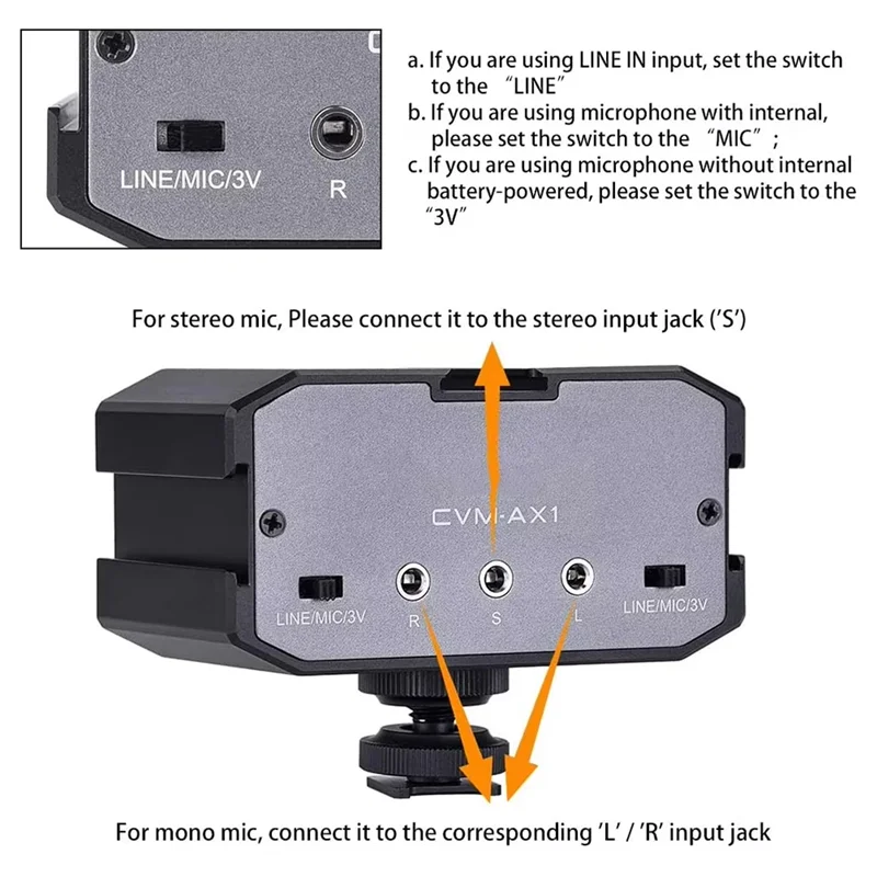 【B74A】Microphone Audio Mixer Adapter For DSLR Cameras Real-Time Monitoring Dual Channel 3.5Mm Port