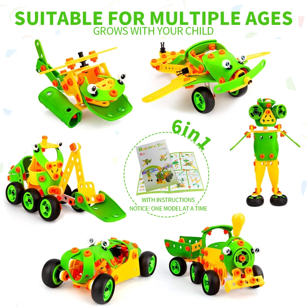 

142 PCS 6-in-1 STEM Building Toys - Educational Construction Set, Car Robot Airplane, Gift for Kids 3+