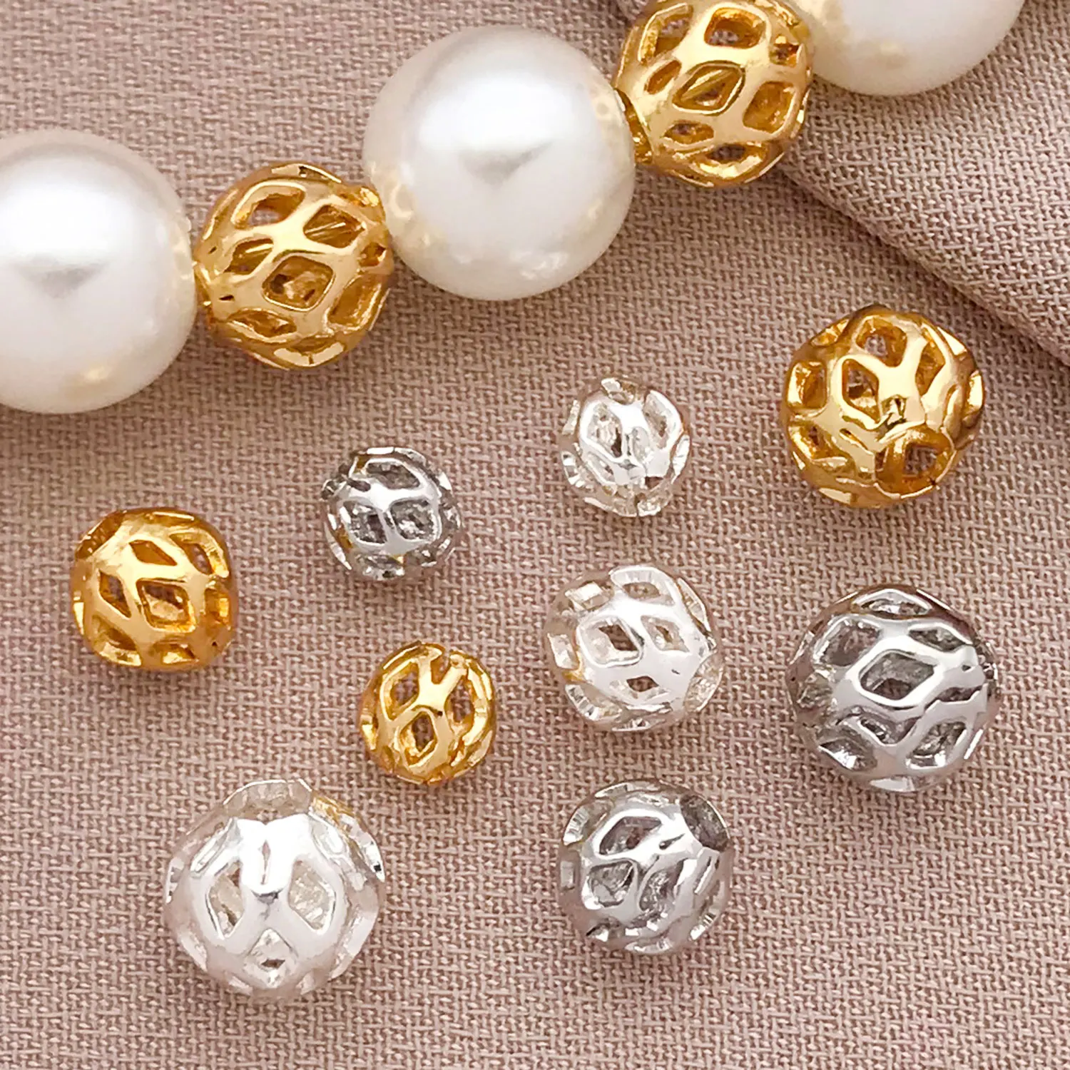 50 piezas de cuentas huecas de oro genuino de 18k, plata gruesa y platino, adecuadas para la fabricación de collares, pulseras y cuentas espaciadoras.
