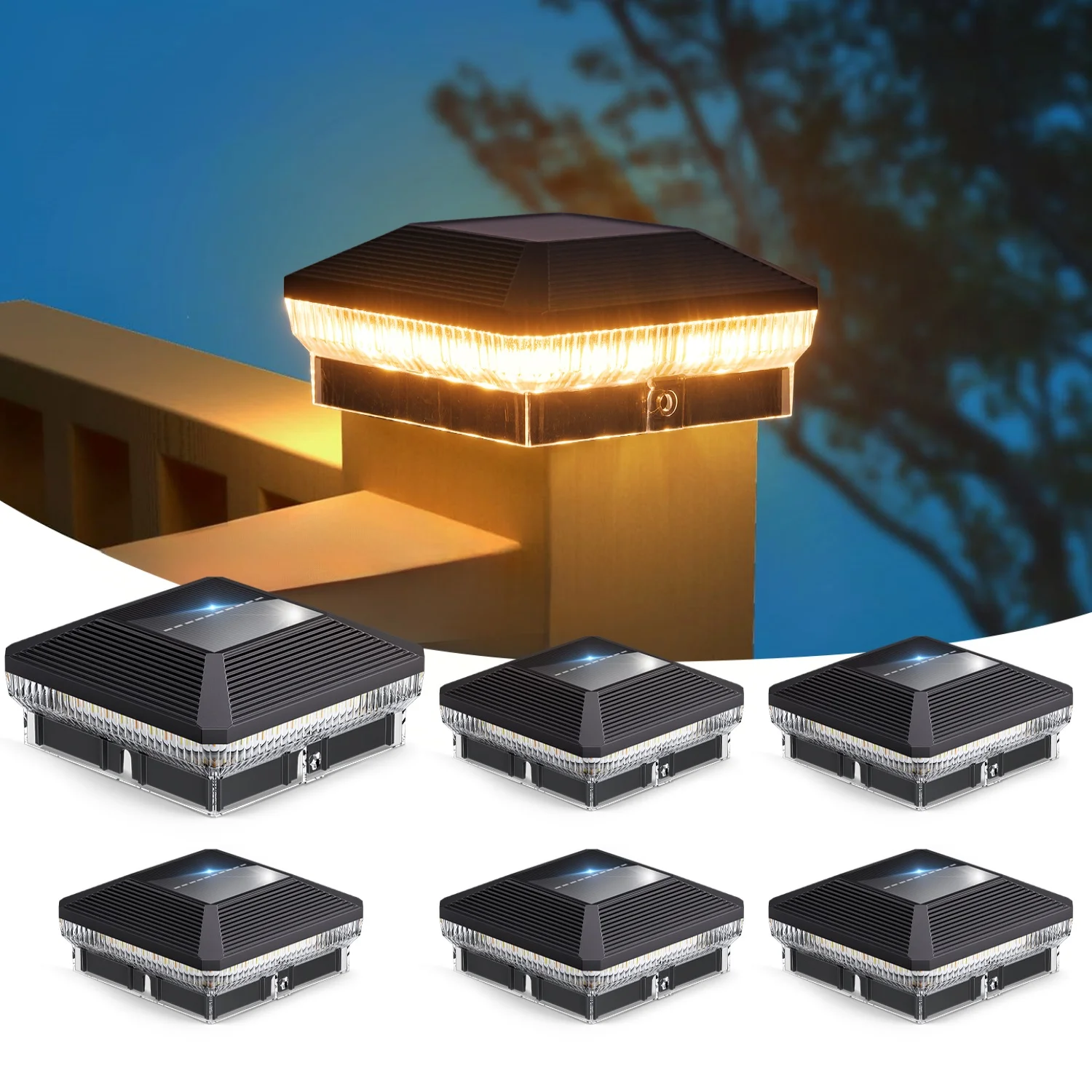 

6 Pack 4x4 Solar Post Lights Outdoor, 40 LEDs 30 Lumens Fence Post Solar Lights Outdoor with 3 Modes