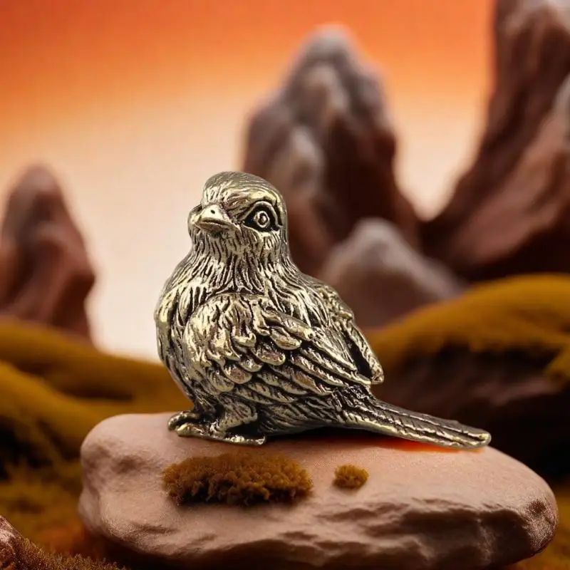 Small Sparrow Statue Metal Brass Tea Pet Table Ornament Home Decoration Accessories Retro Bird Animal Figurines Miniatures Craft view 3