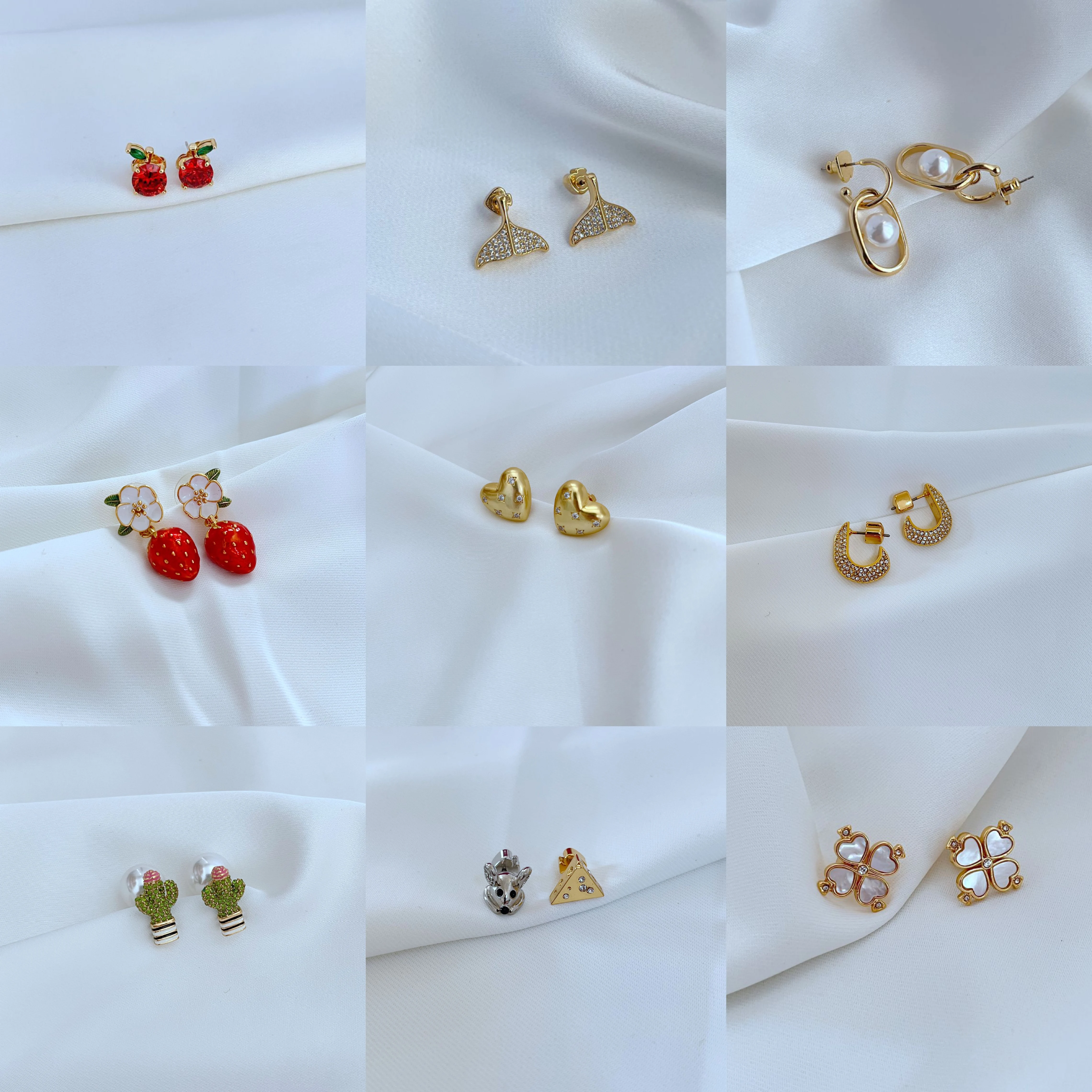 Ks Europe And The United States New Simple Fashion Cute Classic Wild Heart-shaped Strawberry Cactus Variety Of Earrings