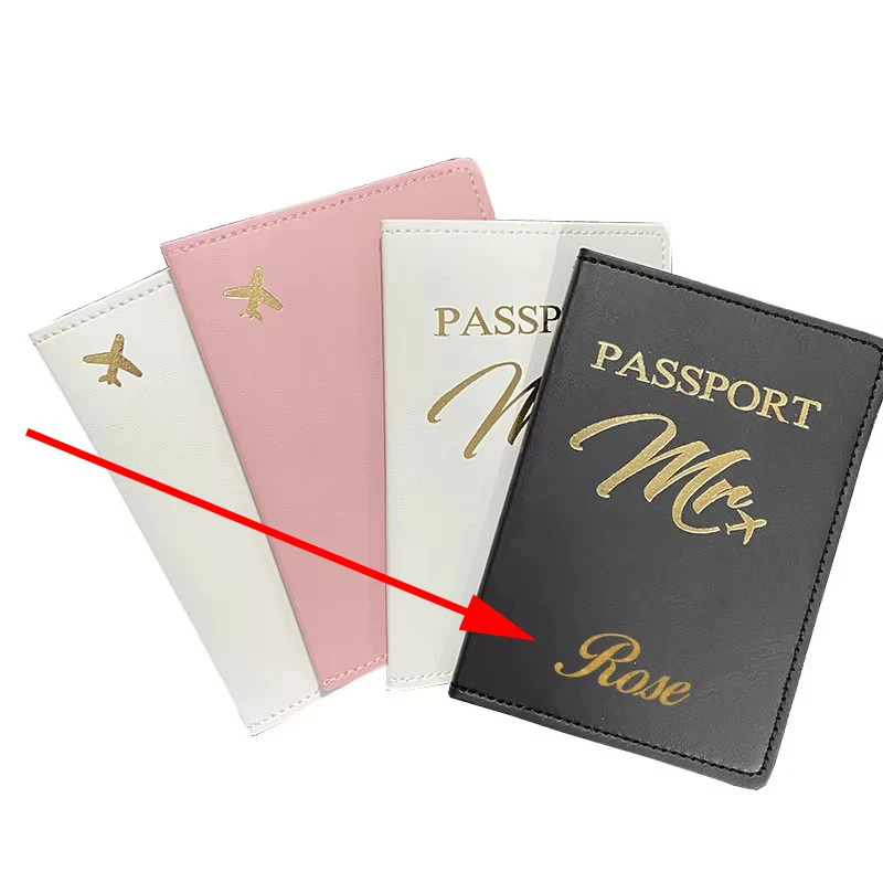 Customize Gold Color Name Passport Holder Men Women Travel Wallet Plane Logo Case for Passport Cover with Personal Names