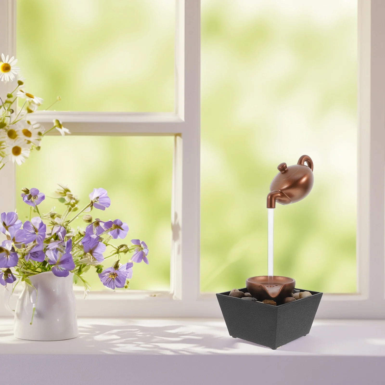 1 قطعة نافورة الماء سطح المكتب داخلي منضدية شلال Usb بالطاقة Led حديقة صغيرة ديكور للمنزل مكتب غرفة نوم الاسترخاء