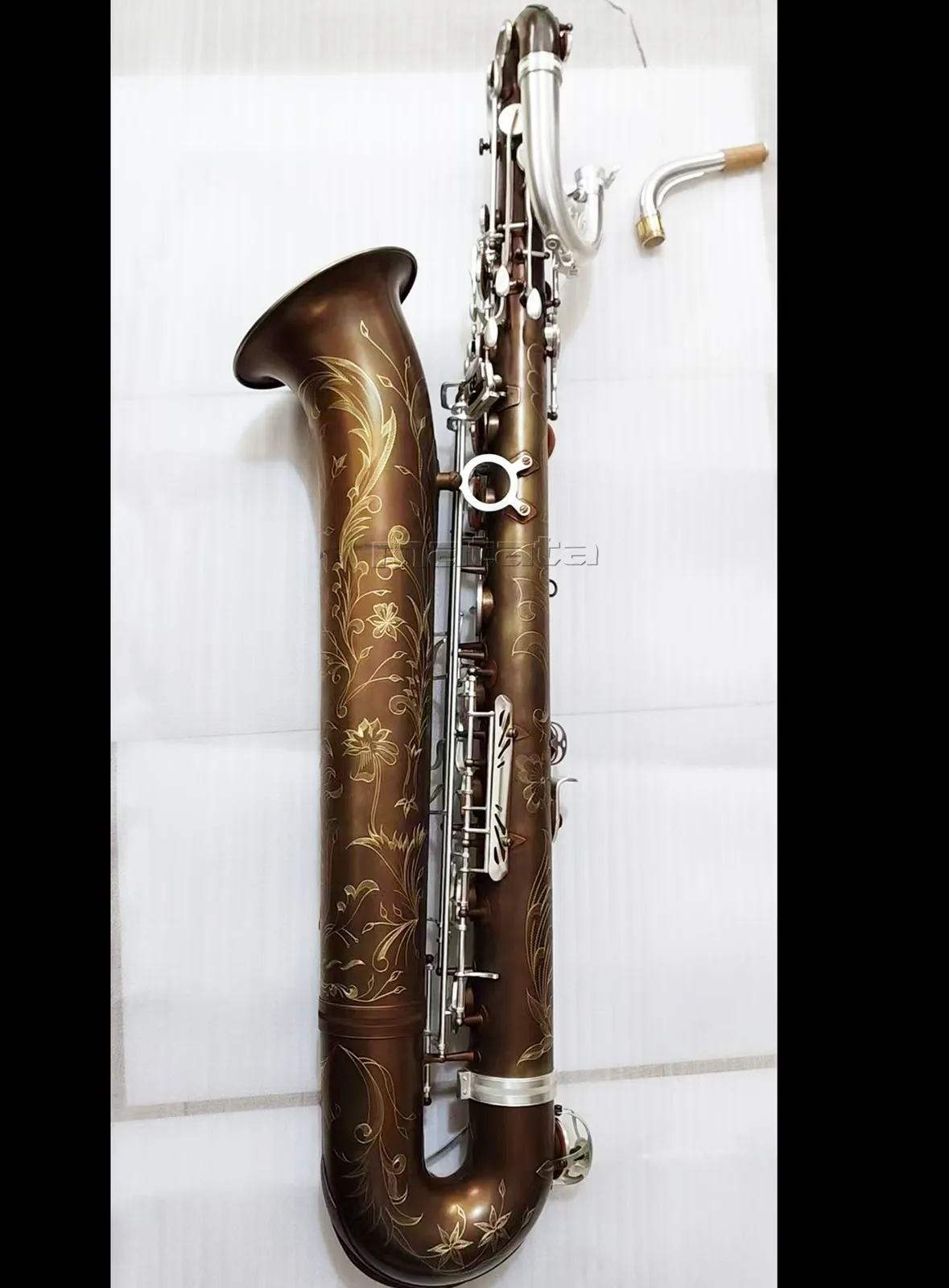Fast Ship Retro Brushed Silver Baritone Saxophone New Bari 2 Necks With Luxury flight Case