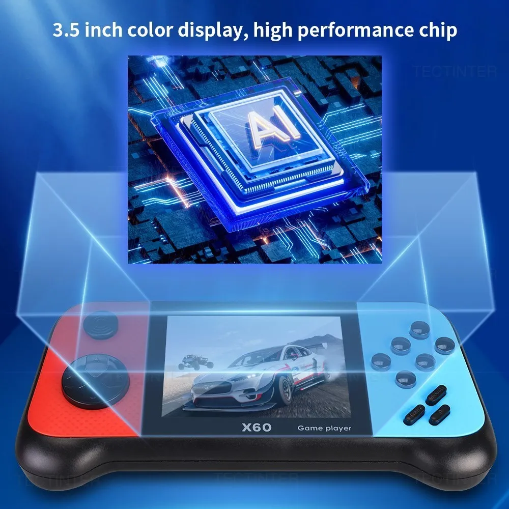 X60 3.5 ''وحدة تحكم ألعاب فيديو ريترو مشغل ألعاب محمول مدمج 4849 ألعاب تدعم 10 محاكيات وتوفير التقدم