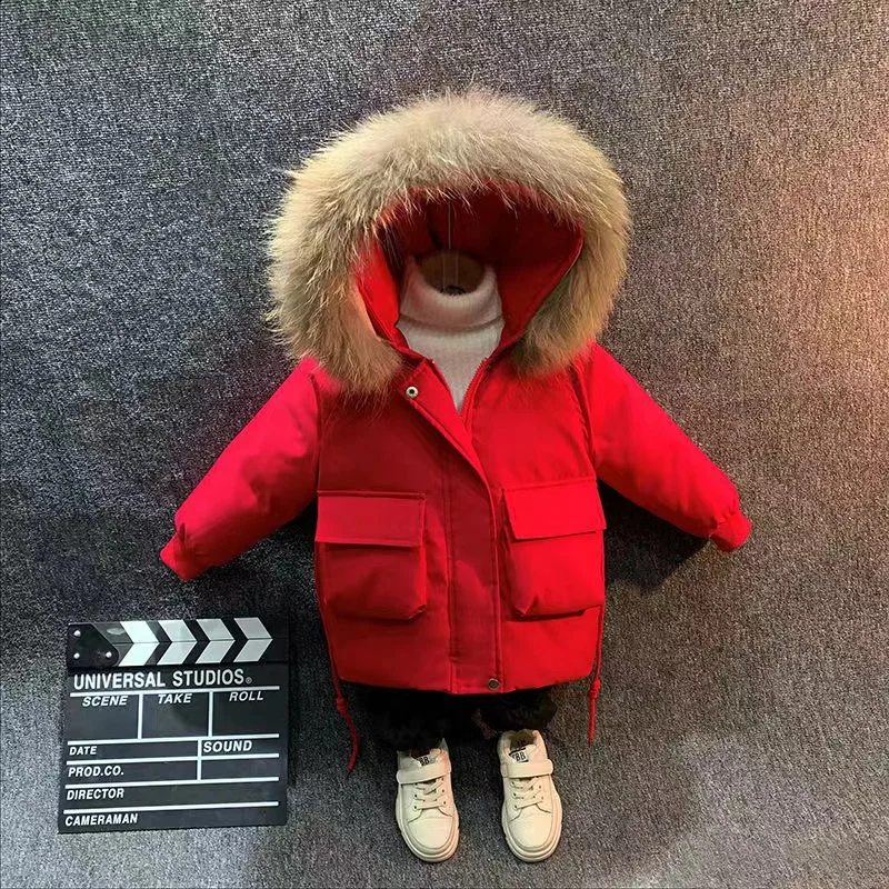 

Christmas Costumes For boys Teen Children Clothing Long Jacket Baby boy Clothes Coat Parka faux Fur hooded Snowsuit Outerwear