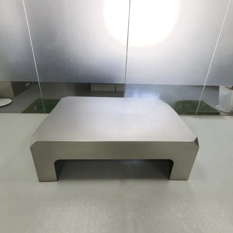 Nordic minimalist rectangular stainless steel coffee table villa hotel model room large flat floor creative light luxury