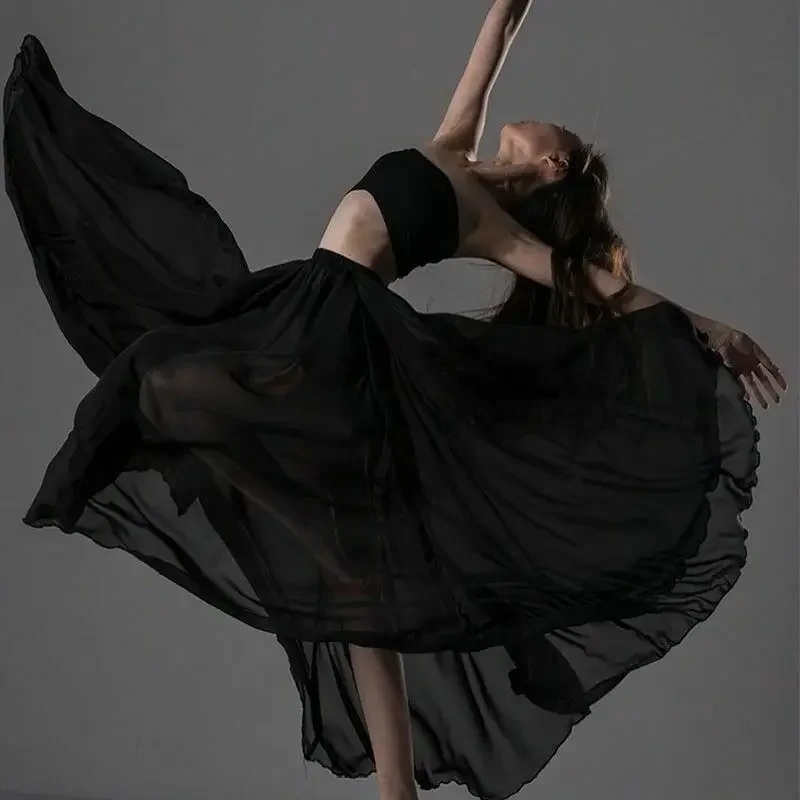 360 saia longa de dança feminina saia prática de dança longa grande balanço saia gradiente cor desempenho saia senhora saia barriga vestido