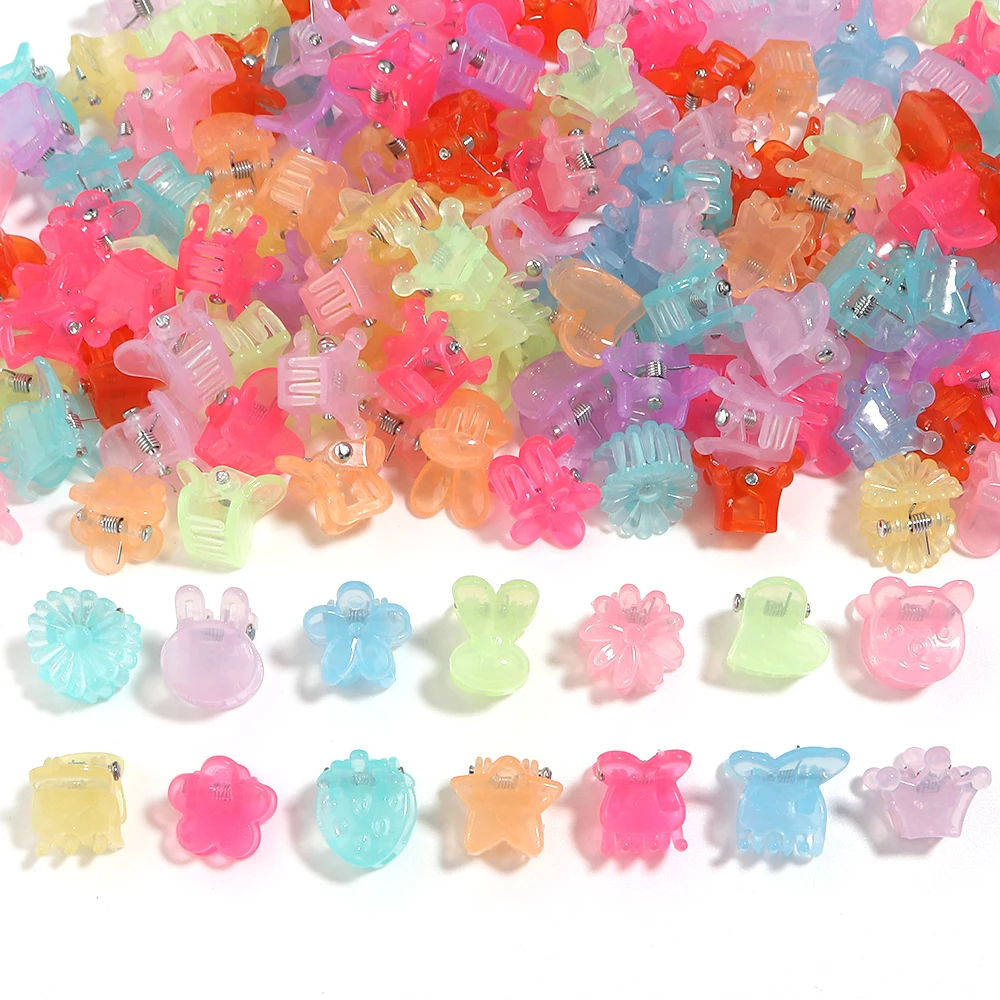 100 Stück Niedliche Y2K Haarspangen in Jelly-Farben, Blumen- und Herzform, Süße Haar-Accessoires für Kinder – Detail 3