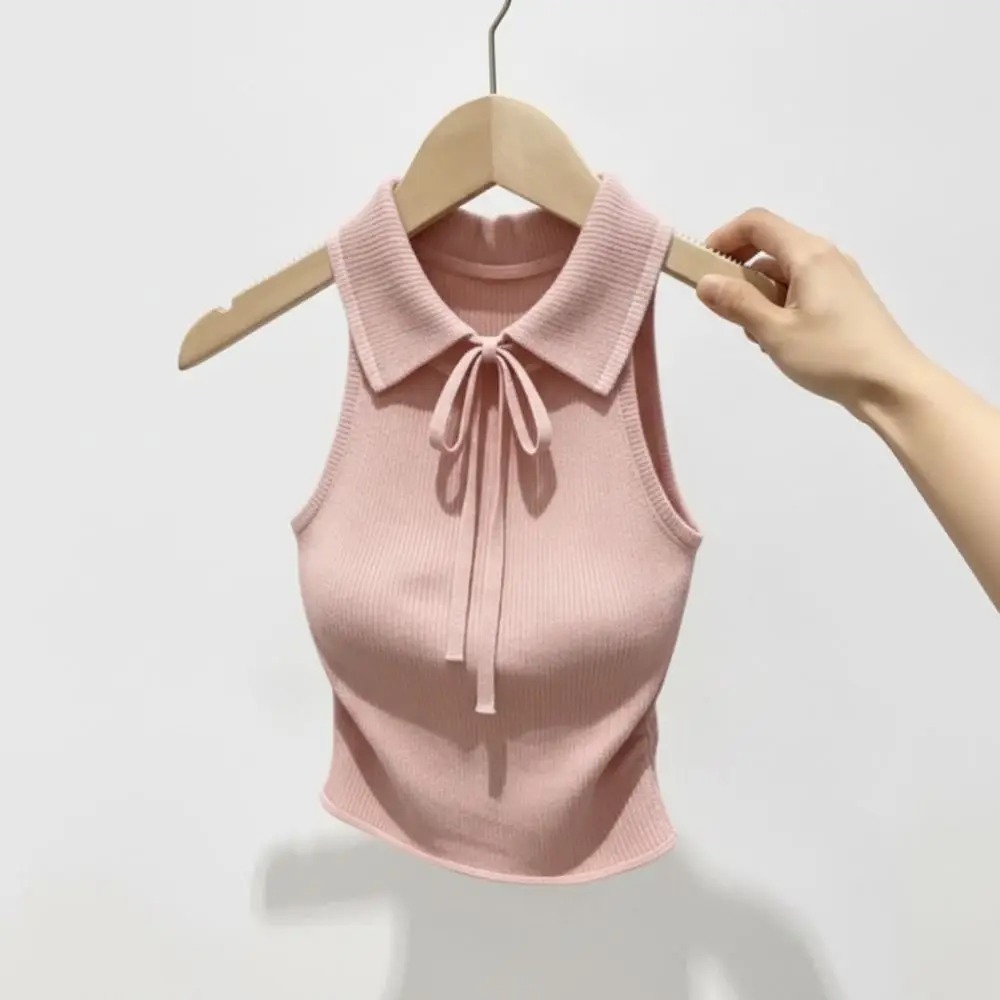 Trendy Knit Texture Knitted Vest Top Summer Weight Slimming Fit Spicy Girl Vest Halter Design Sleeveless Shirt Summer Wear
