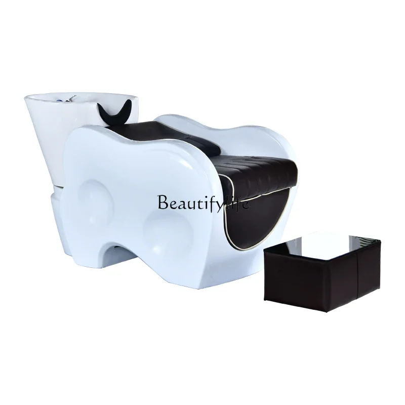 

FG17Barber Shop FRP Shampoo Bed Hair Salon Ceramic Deep Basin Semi-Reclining Flush Bed