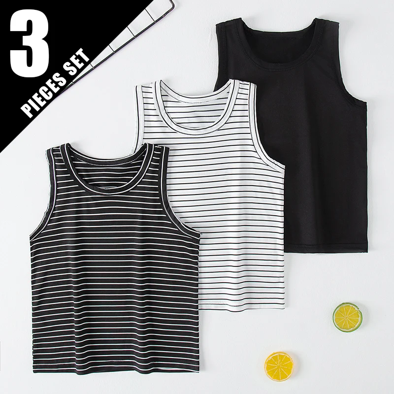 1/2/3 Pcs Children's Four Seasons Joker Striped Vest Boy Leisure Sports Comfortable Bottoming Shirt Girl Thin Cute Multicolor T