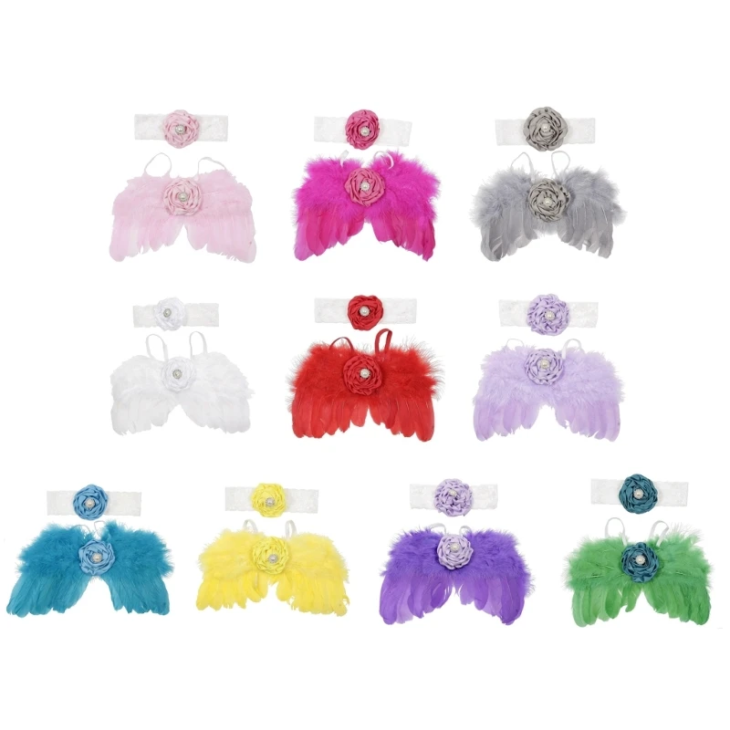 Y1UB Baby Photo Props Angel Costume Wing Headband Infant Photography Clothing 2PCS