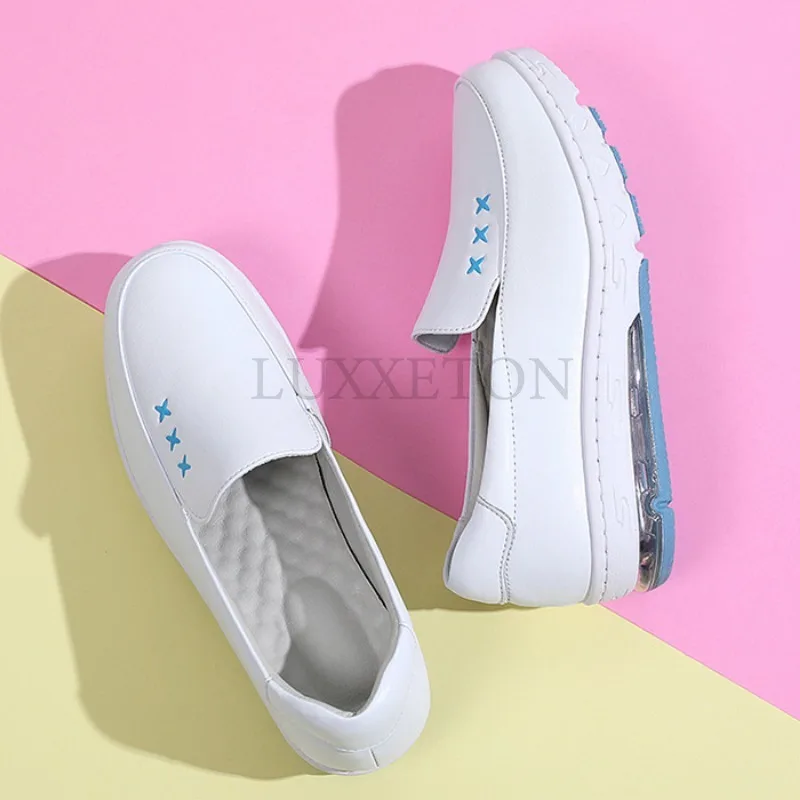 Genuine Leather Air Cushion Nurse Shoes for Women Spring New Soft Sole Breathable Anti Slip Flat Bottomed Medical Shoes