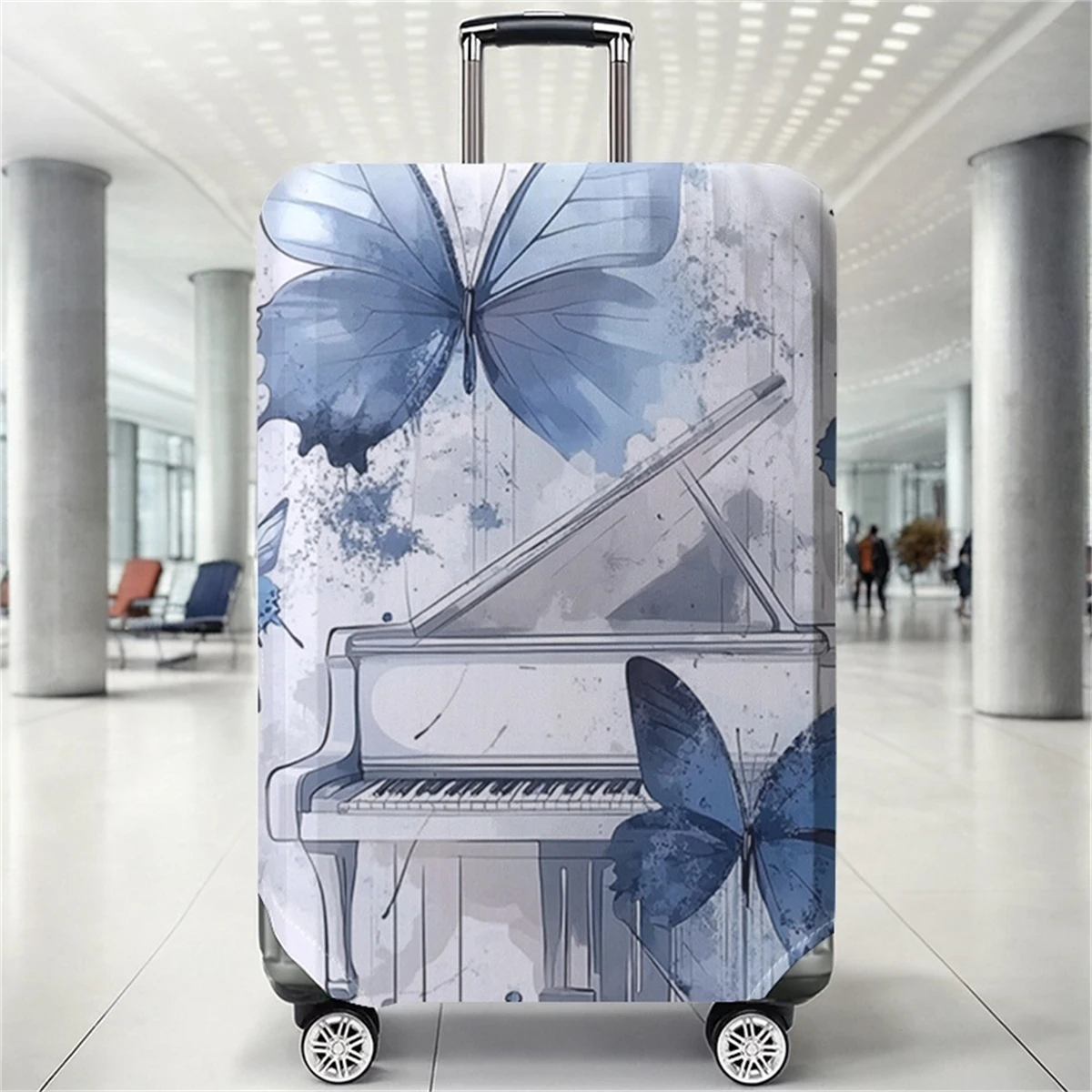 

Защитный чехол для багажа с акварельным рисунком синих бабочек, подходит для чехлов для багажа размером 18-32 дюйма, перчаток для ручки багажа.