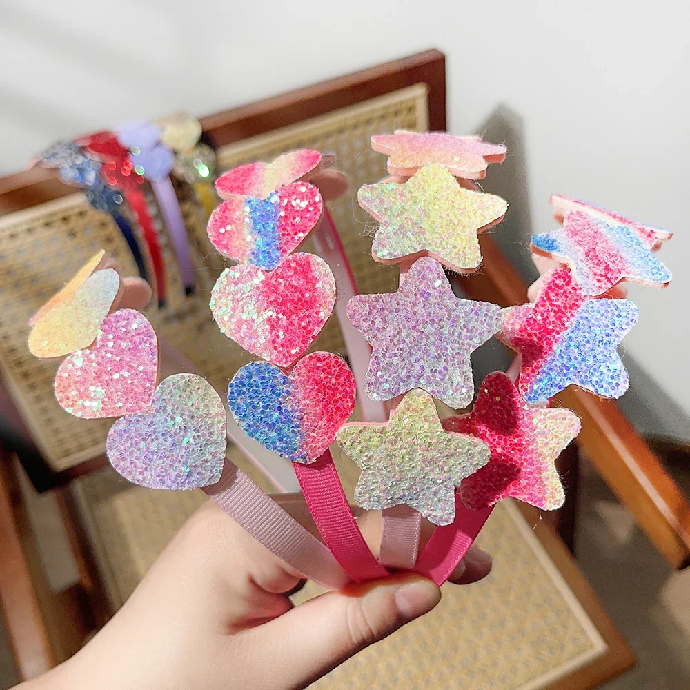 1pcs Fashion Glitter Kids Hair Band Lovely Bow Stars for Headband Girls Cute Colors Hair Tiaras Hairbands Hair Accessories Gifts