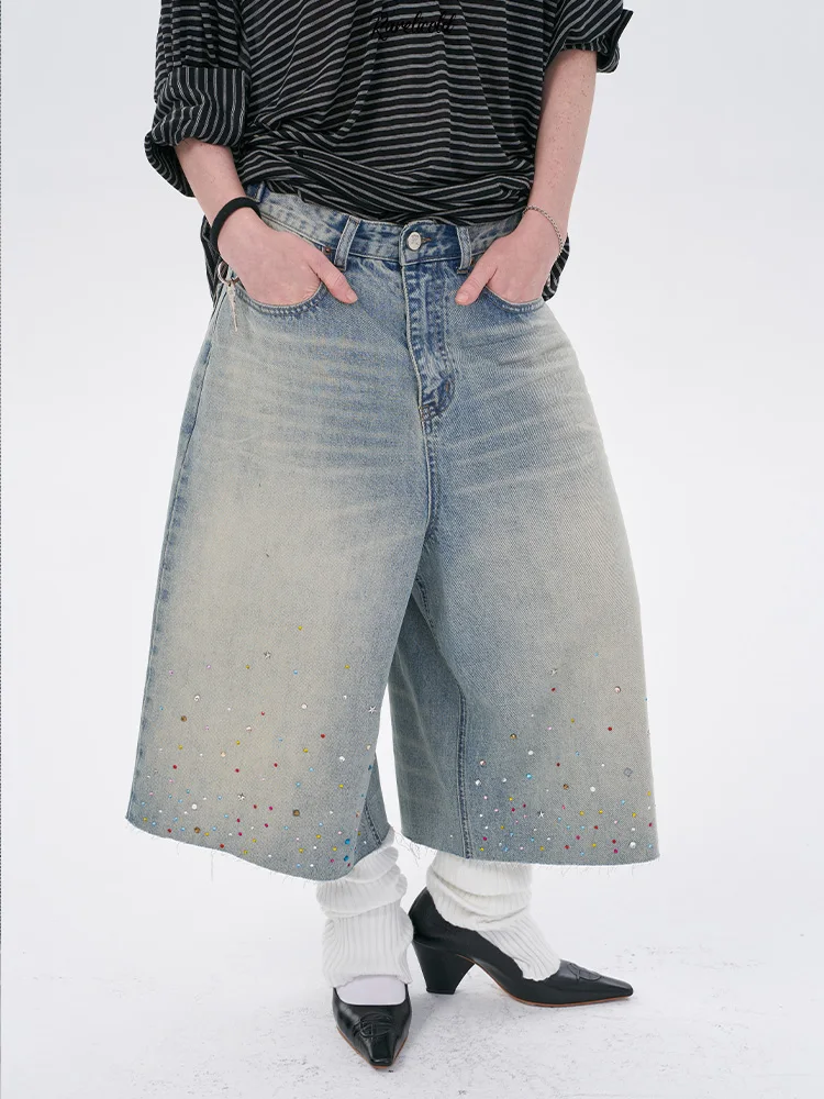 

Джинсовые брюки-капри Rorio Rarelicold Diamond Waed, повседневные, с широкими штанинами, на молнии, свободного кроя, весна-лето