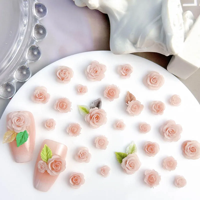 50pcs 무작위 혼합 수지 장미 꽃 네일 아트 매력 DIY Kawaii 꽃 네일 아트 장식 매니큐어 DIY 수제 공예