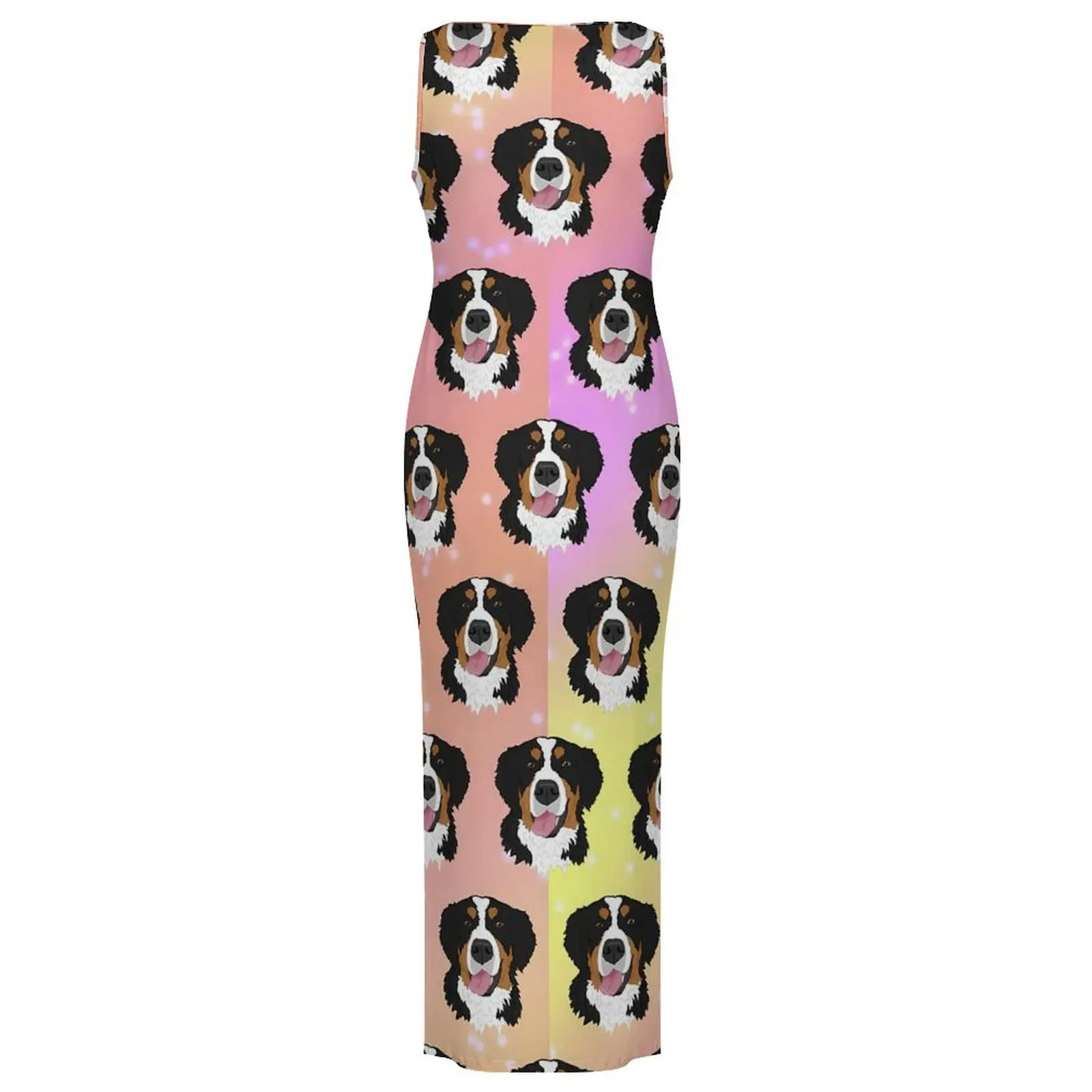 Women Bodycon Dress Kawaii Dog Print Maxi Dresses Spring Bernese Mountain Dogs Sleeveless Korean Fashion Graphic Dress Big Size