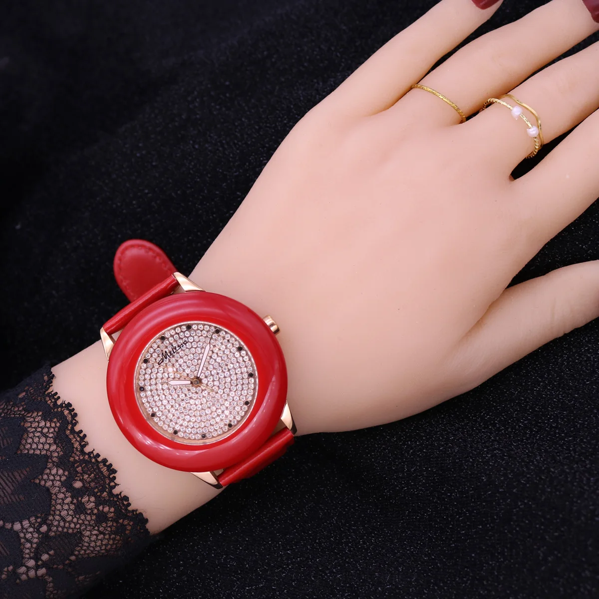 Sprzedaż!!! Rabat Melissa Crystal Multifunctions stare typy męski zegarek damski japonia Mov\'t godziny mody skórzany prezent dla dziewczyny