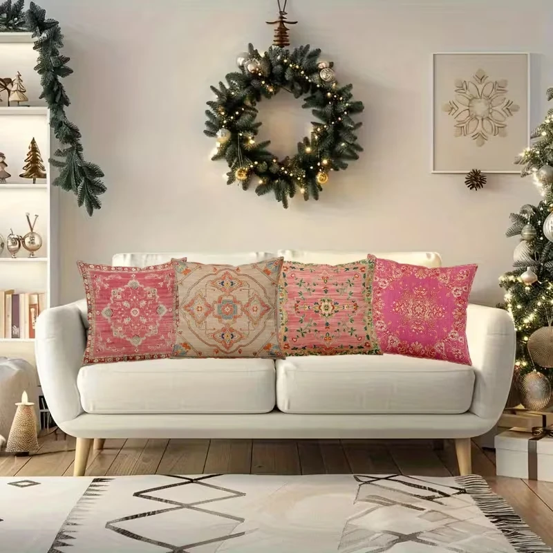 VIKAMA Bohemian Floral Cushion Cover Double-Sided Printed Design with Zipper Living Room & Bedroom Sofa Cushion Cover Home Decor