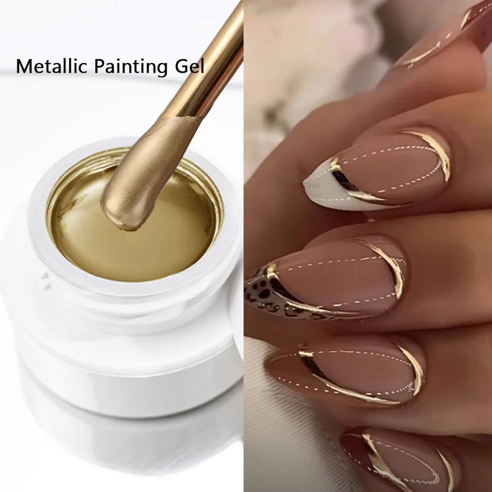 1JAR High Gloss Metallic Painting Gel Chrome Gold Silver Mirror Effect Nail Polish Super Bright Drawing Lines French Nail Gel 5g