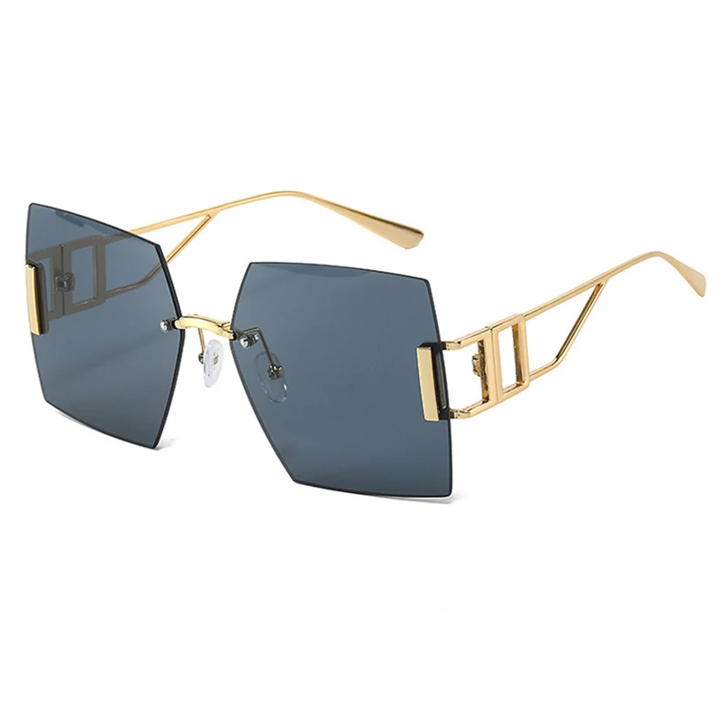المتضخم بدون شفة إطار مربع شرائح النظارات الشمسية للرجال النساء التدرج كبير المعادن UV400 نظارات شمسية الذكور الإناث نظارات 2025 جديد