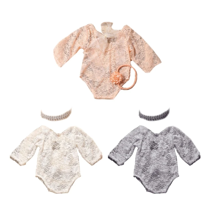 

Newborn Photography Soft Lace Romper Headband Set for Captivating Baby Pictures 0