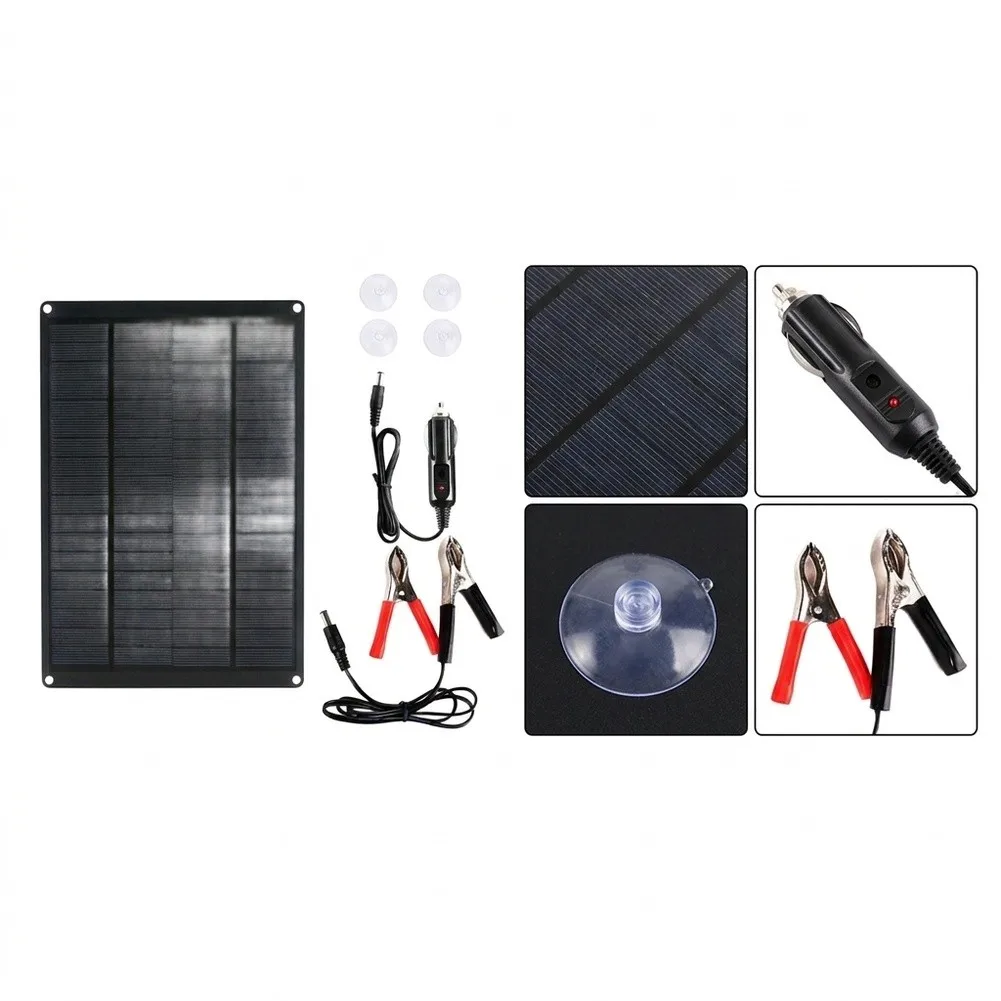 20W 5V For Solar Panel with Clip and DC5521 Female Connector for 12V Automotive Marine and Field Charging 20W 5V