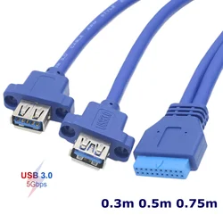 2 x USB3.0 doppia porta USB 3.0 femmina montaggio a vite tipo di pannello alla scheda madre cavo a 20 pin cavi per PC 20 pin 30cm 50cm 75cm