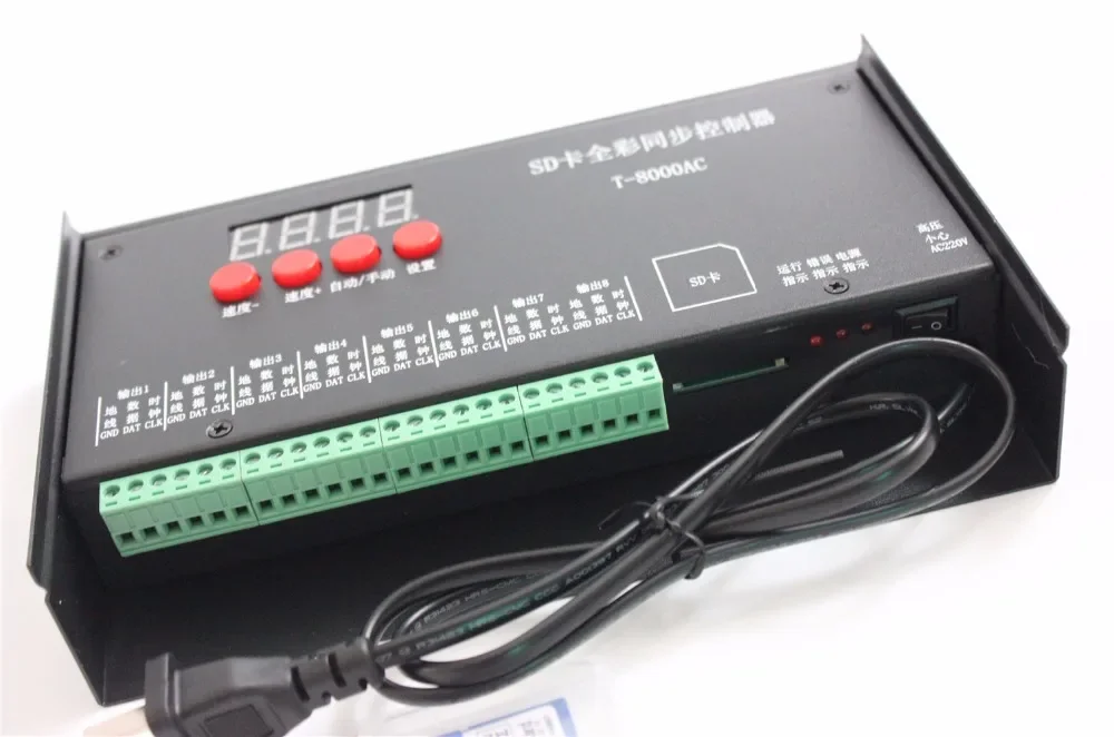 8192 Pixels T8000 T-8000A AC 220V / 110VSD Card Pixel Controller for WS2801 WS2812B WS2811 LPD8806 RGB LED Strip Controller DC5V