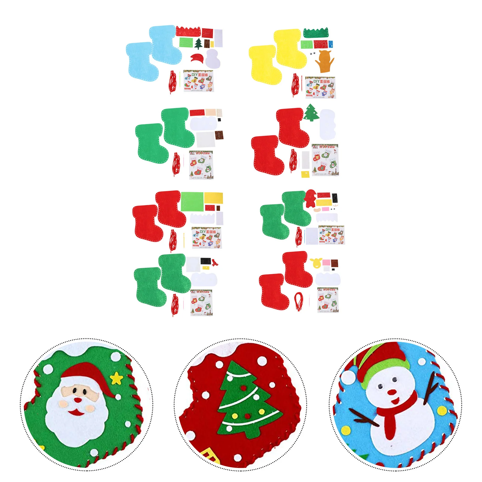 

8 Sets Christmas Stocking Sewing Kit Xmas Sock DIY Fabrics Decor Socks Material Craft Crafts Felt Cloth Travel Kids Halloween