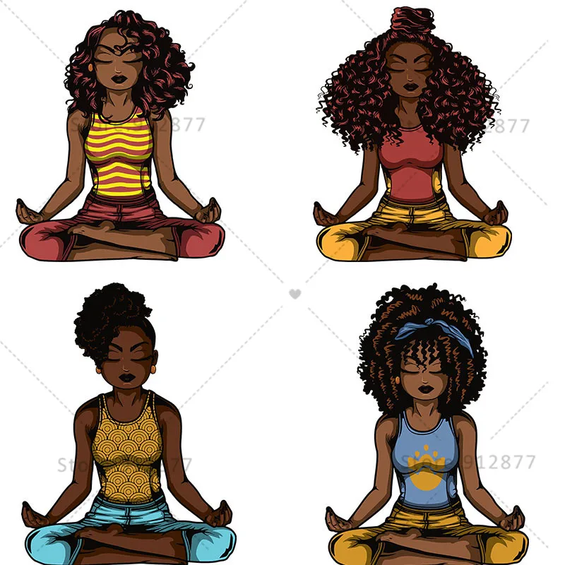 Custom Iron On Transfers Black Melanie Afro Girls Women Sports Yoga Meditation Fashion Clothes Patches iron On