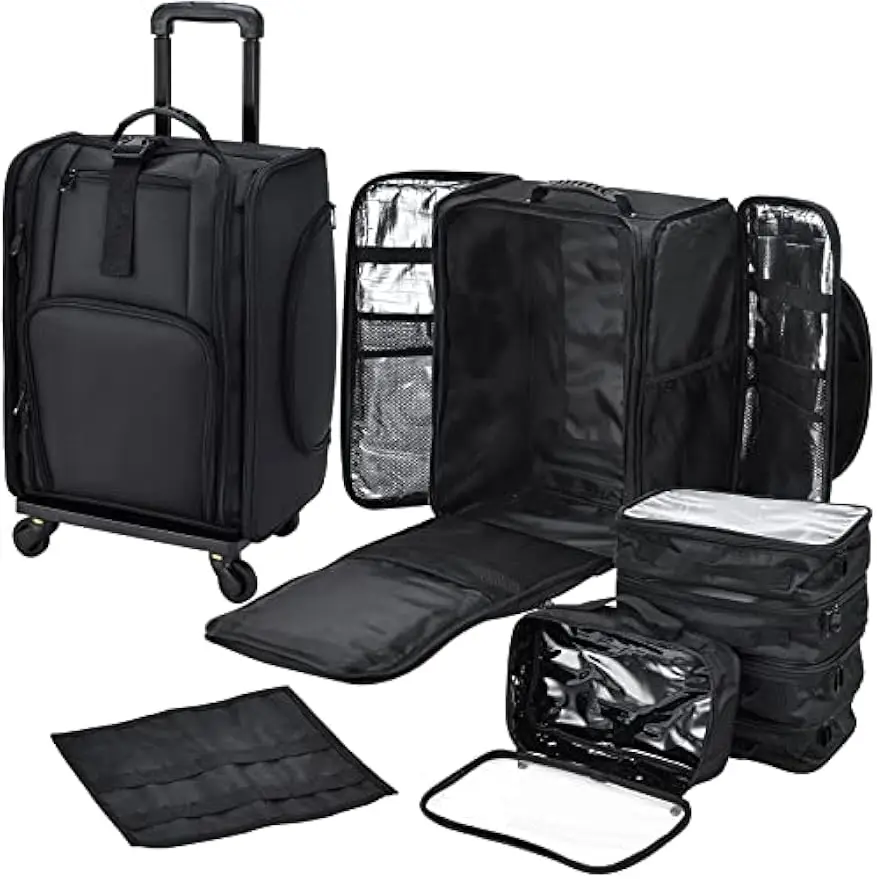 

Professional Rolling Makeup Case with Wheels, Travel Cosmetic Organizer Trolley for Artists, Hairdressers, Nail Tech